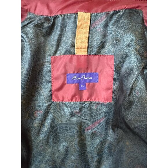Alan Flusser Mens Quilted Full Zip Vest English Style Maroon Corduroy Trim Sz XL - Picture 4 of 9